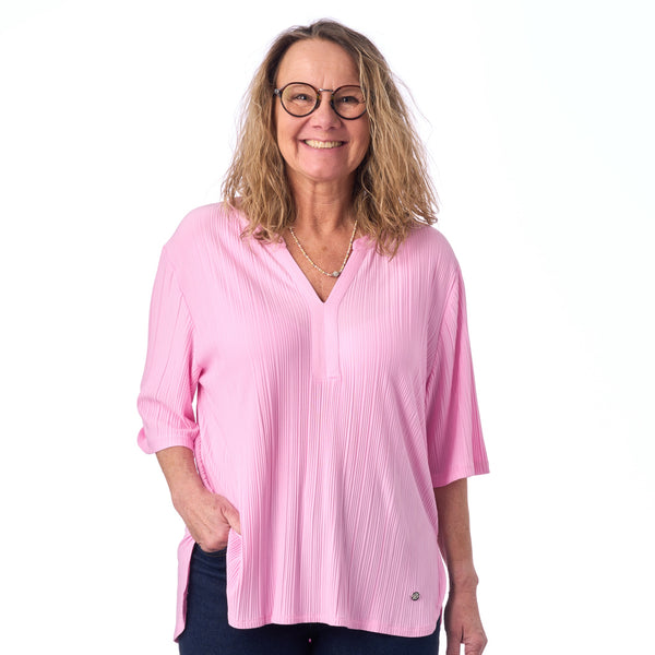 Enfärgad blus i lyxig modal från Navigazione – Rosa