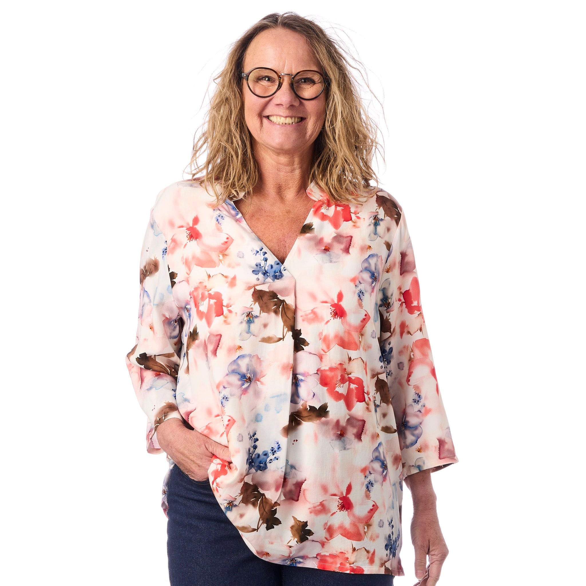 Tunikablus med akvarelltryck från Navigazione