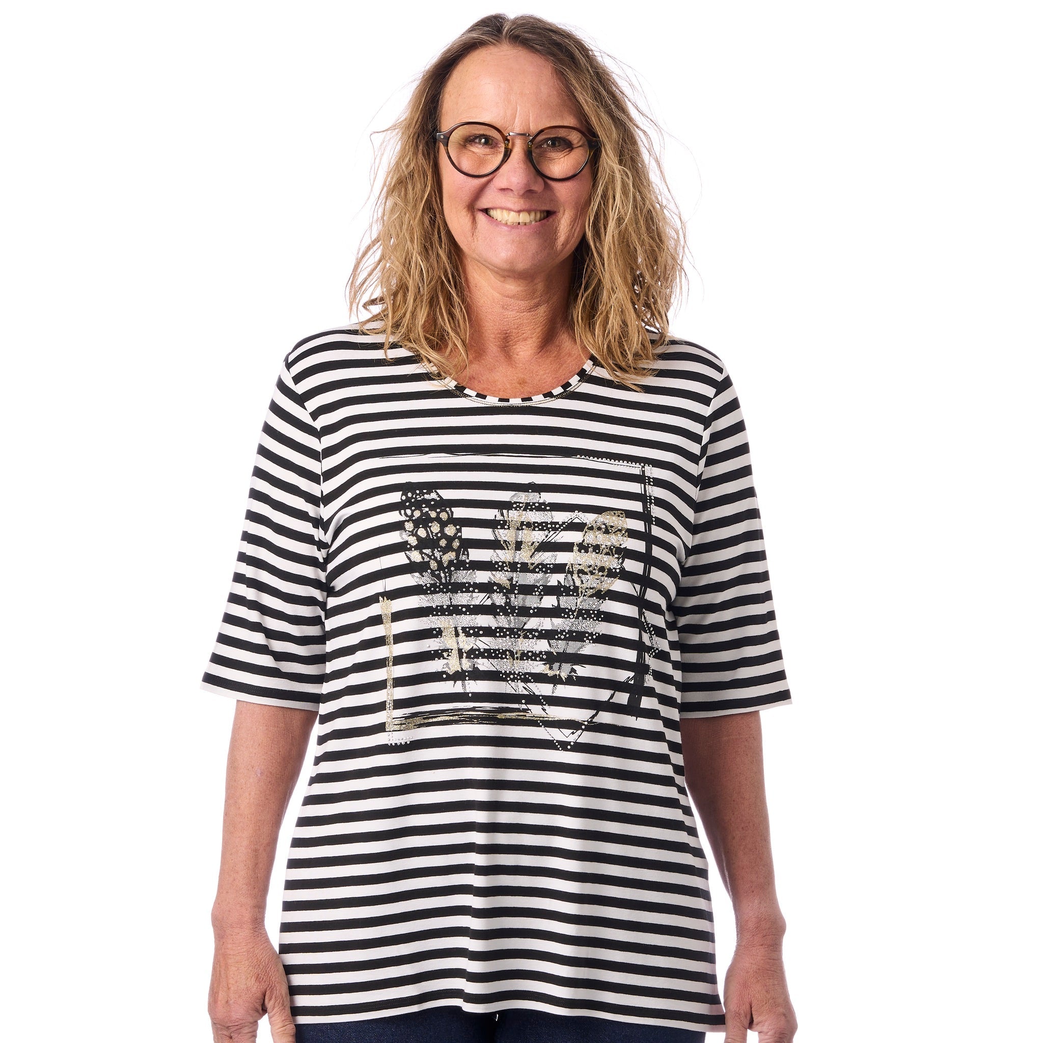 Randig t-shirt med blommigt tryck från Navigazione