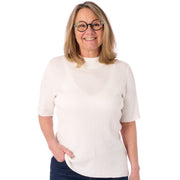 Ribbstickad tröja med hög hals och korta ärmar från Signature