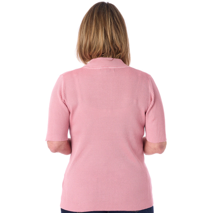 Ribbstickad tröja med hög hals och korta ärmar från Signature