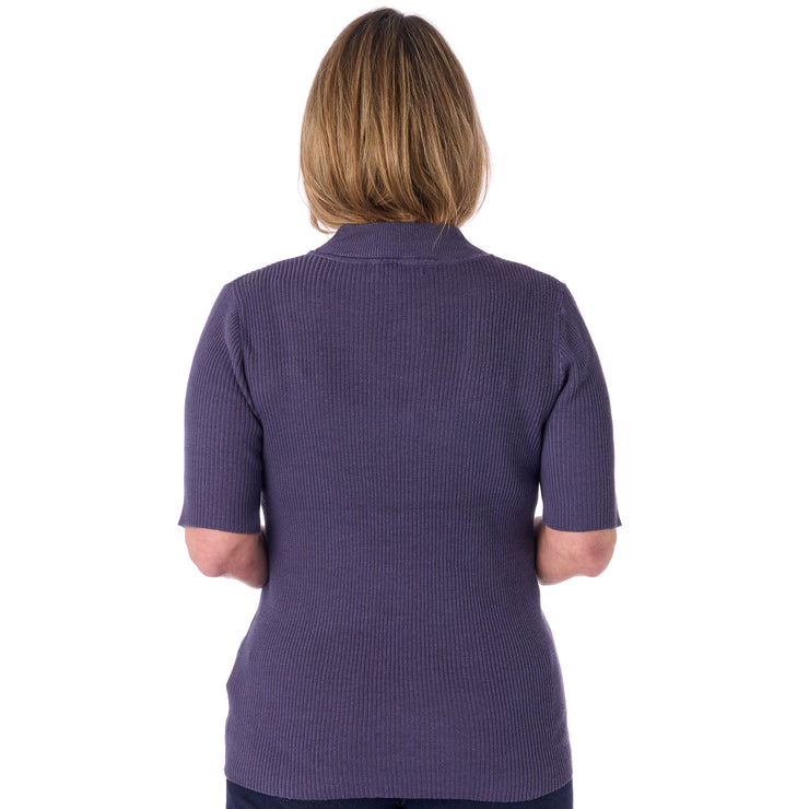 Ribbstickad tröja med hög hals och korta ärmar från Signature