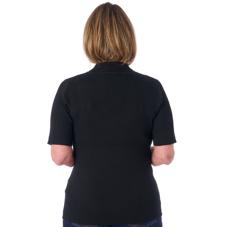 Ribbstickad tröja med hög hals och korta ärmar från Signature