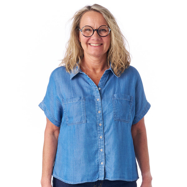 Brandtex jeansskjorta med korta ärmar i mjuk Tencel