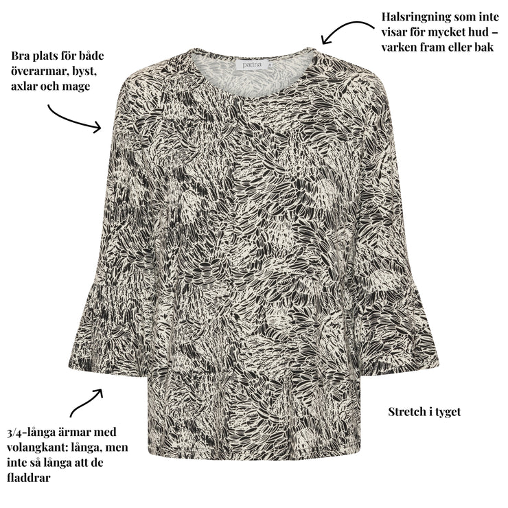 Patina modell Clara – 3/4-ärmar med volangärmar – Viskos