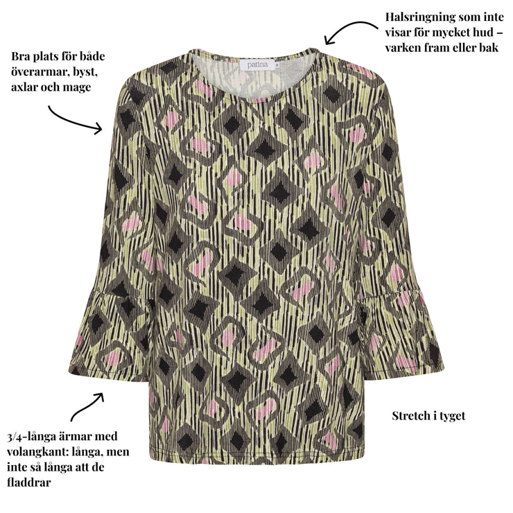 Patina modell Clara – 3/4-ärmar med volangärmar – Viskos