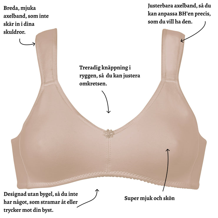 Naturana Sport BH: Breda, mjuka och justerbara axelband - Utan bygel - Str. 75B till 95C