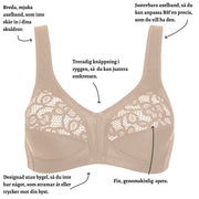 Naturana spets BH: Breda, mjuka och justerbara axelband - Utan bygel - Str. 75B till 100E