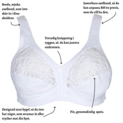 Naturana spets BH: Breda, mjuka och justerbara axelband - Utan bygel - Str. 75B till 100E